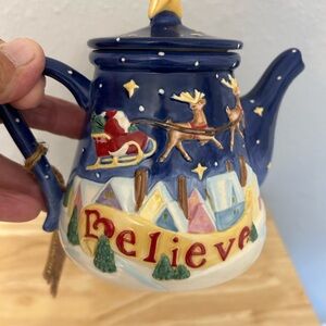 Jim Shore “Believe” Heartwood Creek Teapot Christmas candle 2004 used